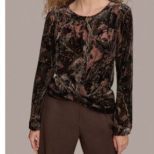 NWOT Donna Karan Elegant Velvet Burnout Blouse - size XS
